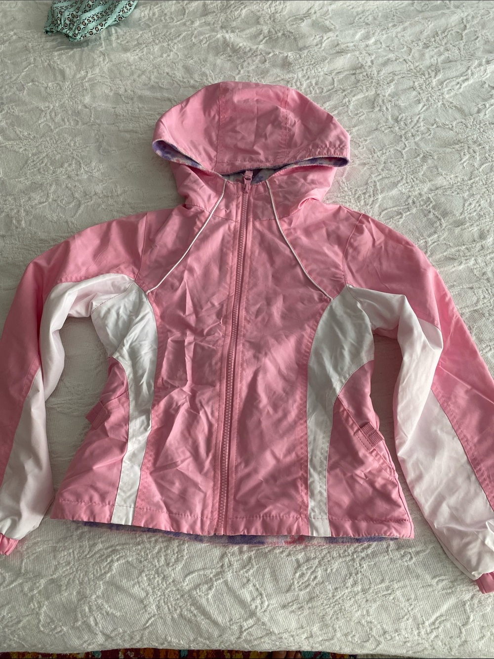 London Fog Girls Floral Fleece Hoodie in Lavender and Pink